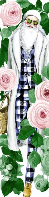 Free printable Christmas bookmarks of Santa wearing checkered pajamas